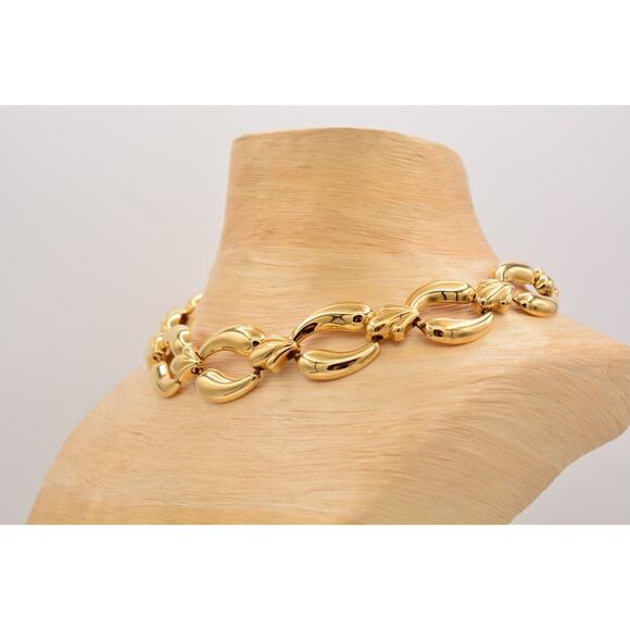 Vintage Collar Necklace Shiny Gold Tone Thick Linked Chain Chunky 1980s BinP - Picture 9 of 12